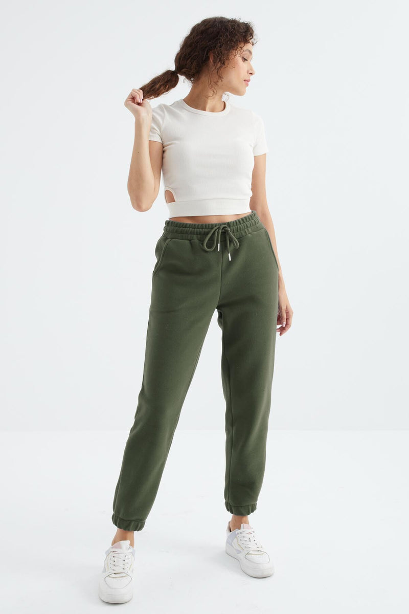 Pantalon Jogger Femme Taille Haute Basic en Polaire.