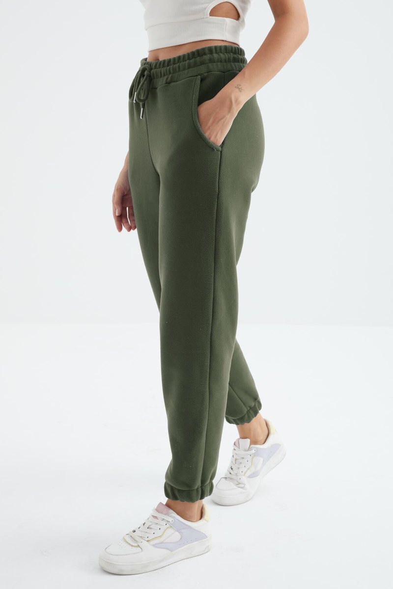 Pantalon Jogger Femme Taille Haute Basic en Polaire.
