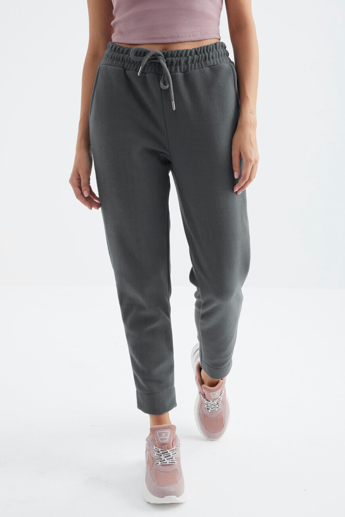 <tc>Pantalon de survêtement en polaire pour femme à taille haute, à la coupe décontractée, avec jambes larges et poches - 94623</tc>