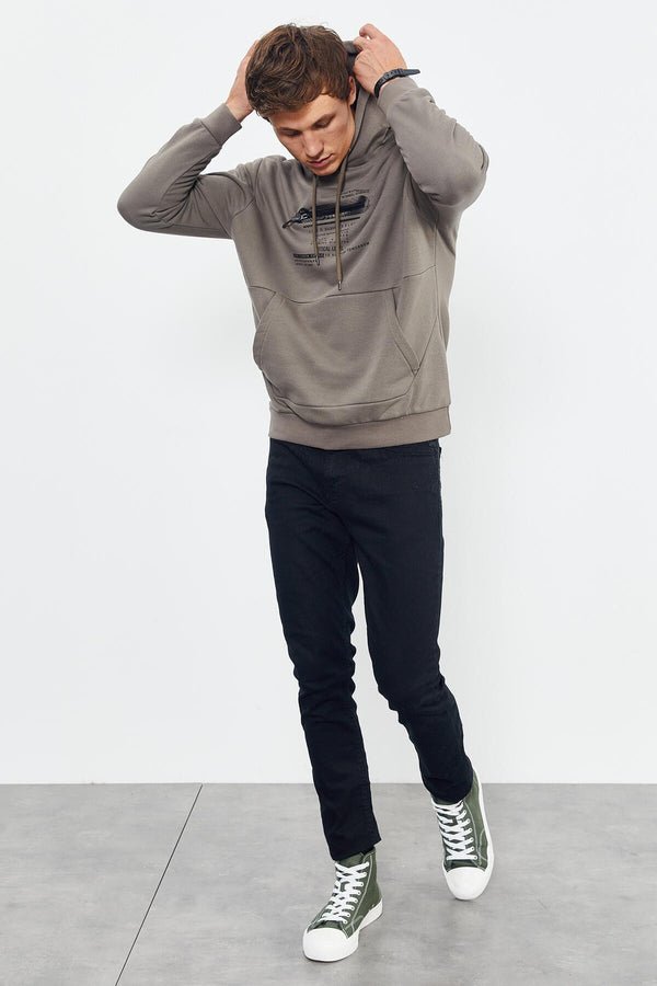 baskili kapüşonlu kanguru cep rahat form erkek sweatshirt - 88019 - Justyol