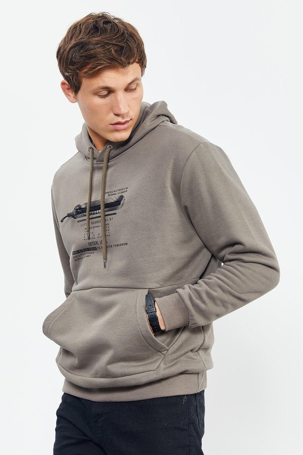 baskili kapüşonlu kanguru cep rahat form erkek sweatshirt - 88019 - Justyol