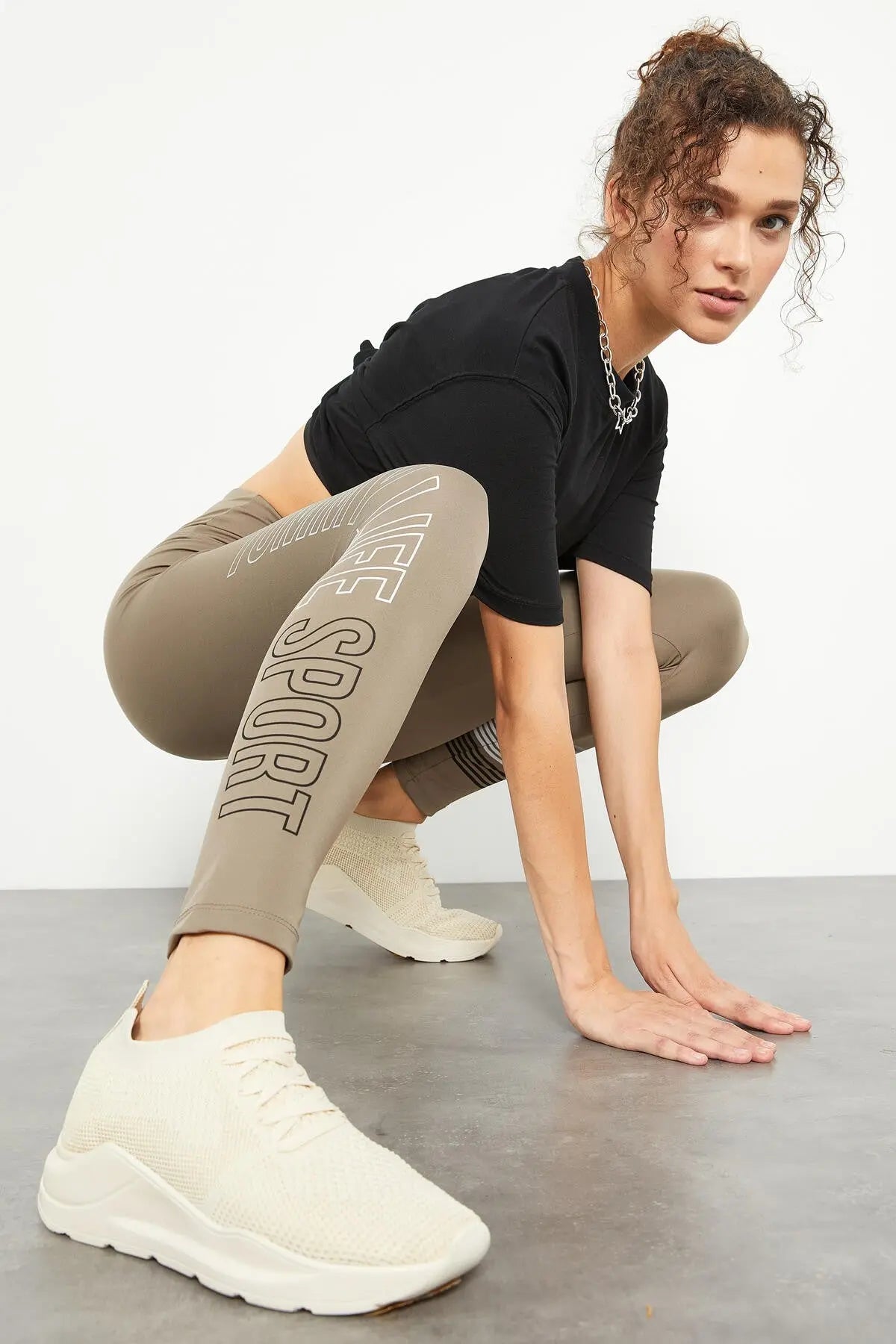 yüksek bel yazi baskili slim fit dar paça kadin tayt - 94544 - Justyol