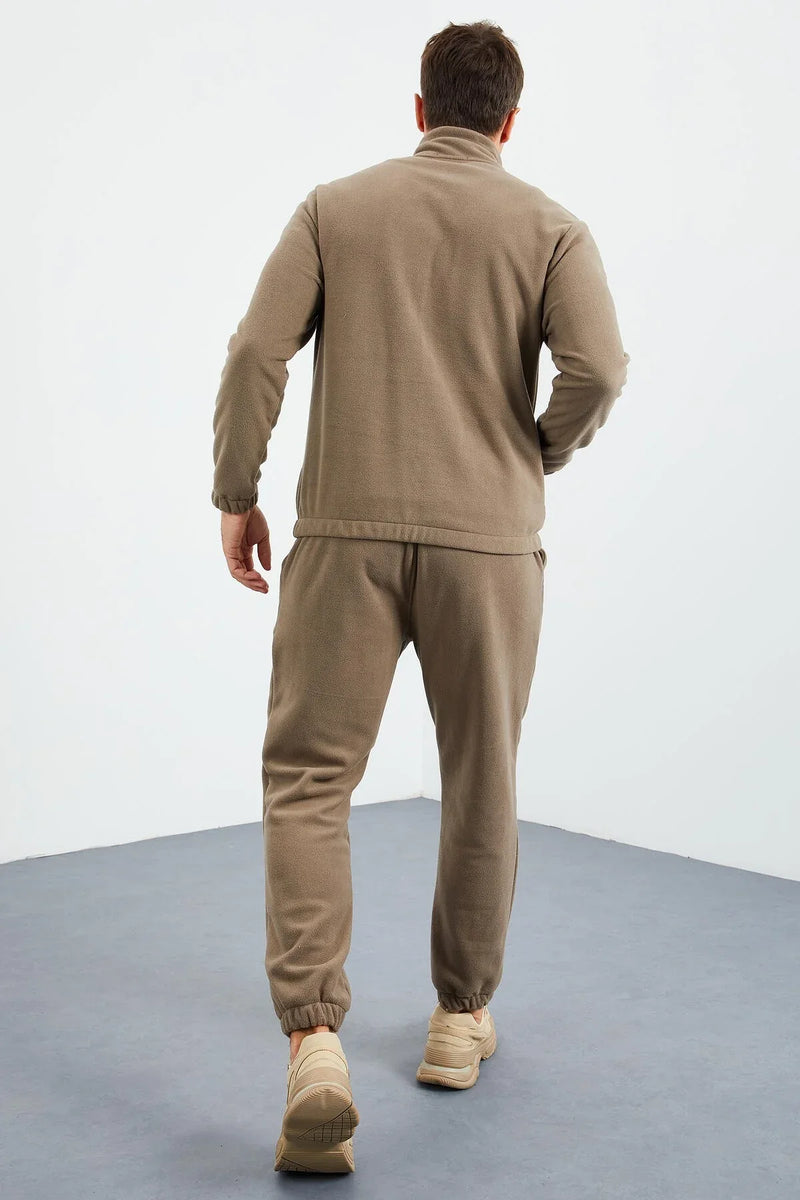 Ensemble de survêtement pour homme en polaire à demi-fermeture éclair, col montant et bas de pantalon élastiqués - 85159