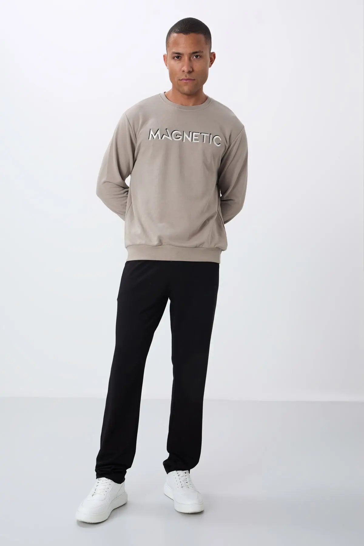 yazi nakişli o yaka rahat form erkek sweatshirt - 88020 - Justyol
