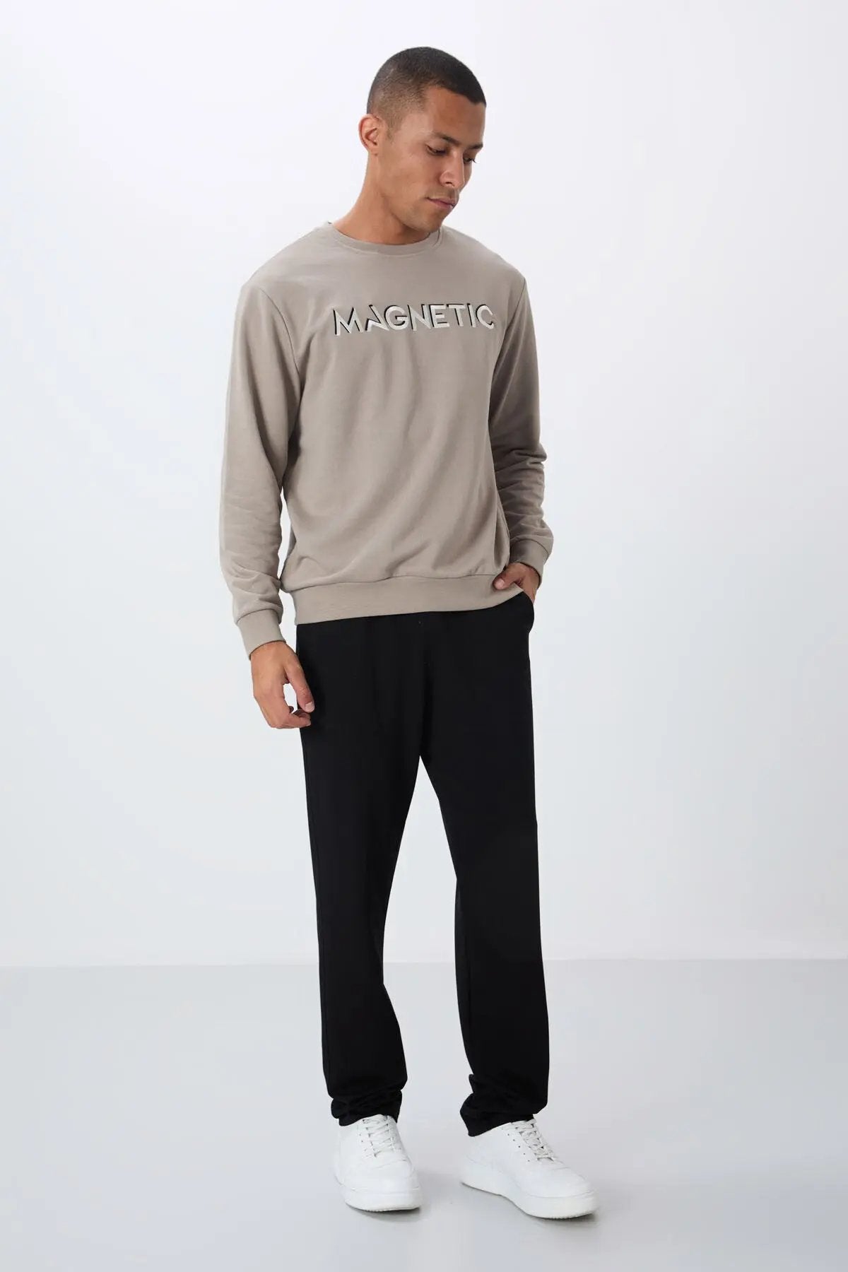 yazi nakişli o yaka rahat form erkek sweatshirt - 88020 - Justyol