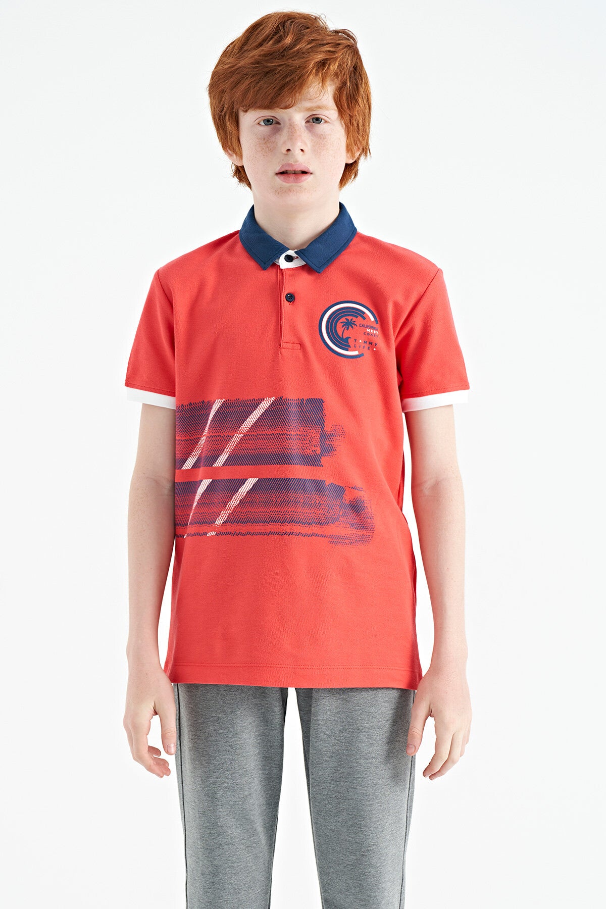 <tc>T-shirt garçon à col polo, coupe standard avec détails imprimés - 11094</tc>