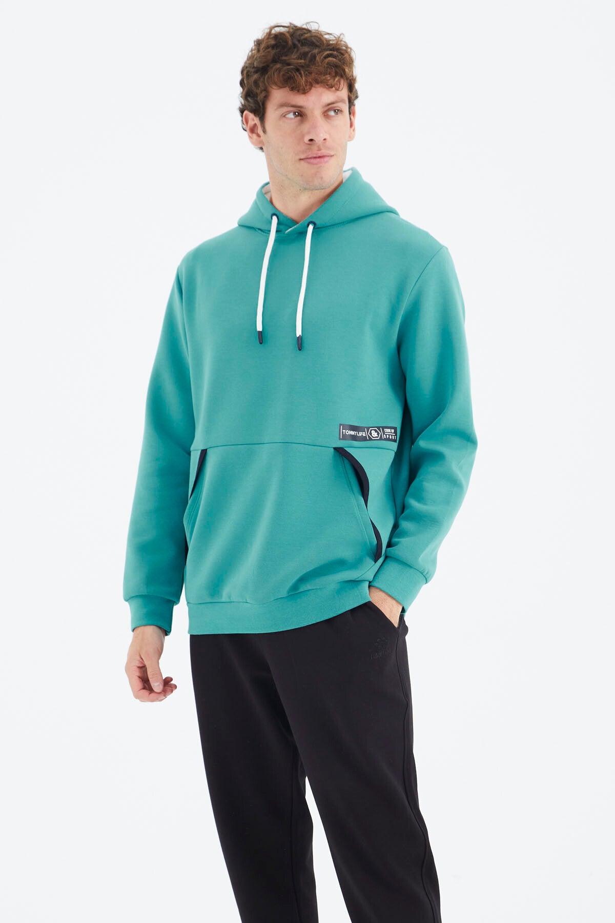 gri melanj kapüşonlu gizli cep detayli rahat kalip erkek sweatshirt - 88282