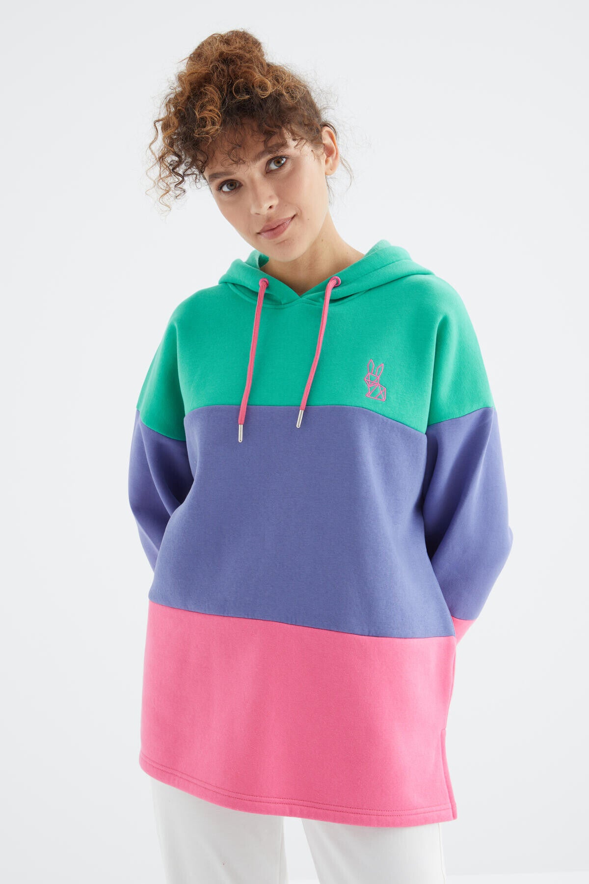 <tc>Sweatshirt femme oversize à capuche avec broderie et blocs de couleur - 97247</tc>