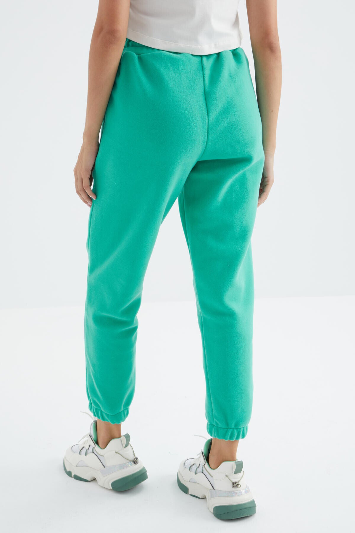 yüksek bel basic bağcikli jogger polar kadin eşofman alt - 94622 - Justyol