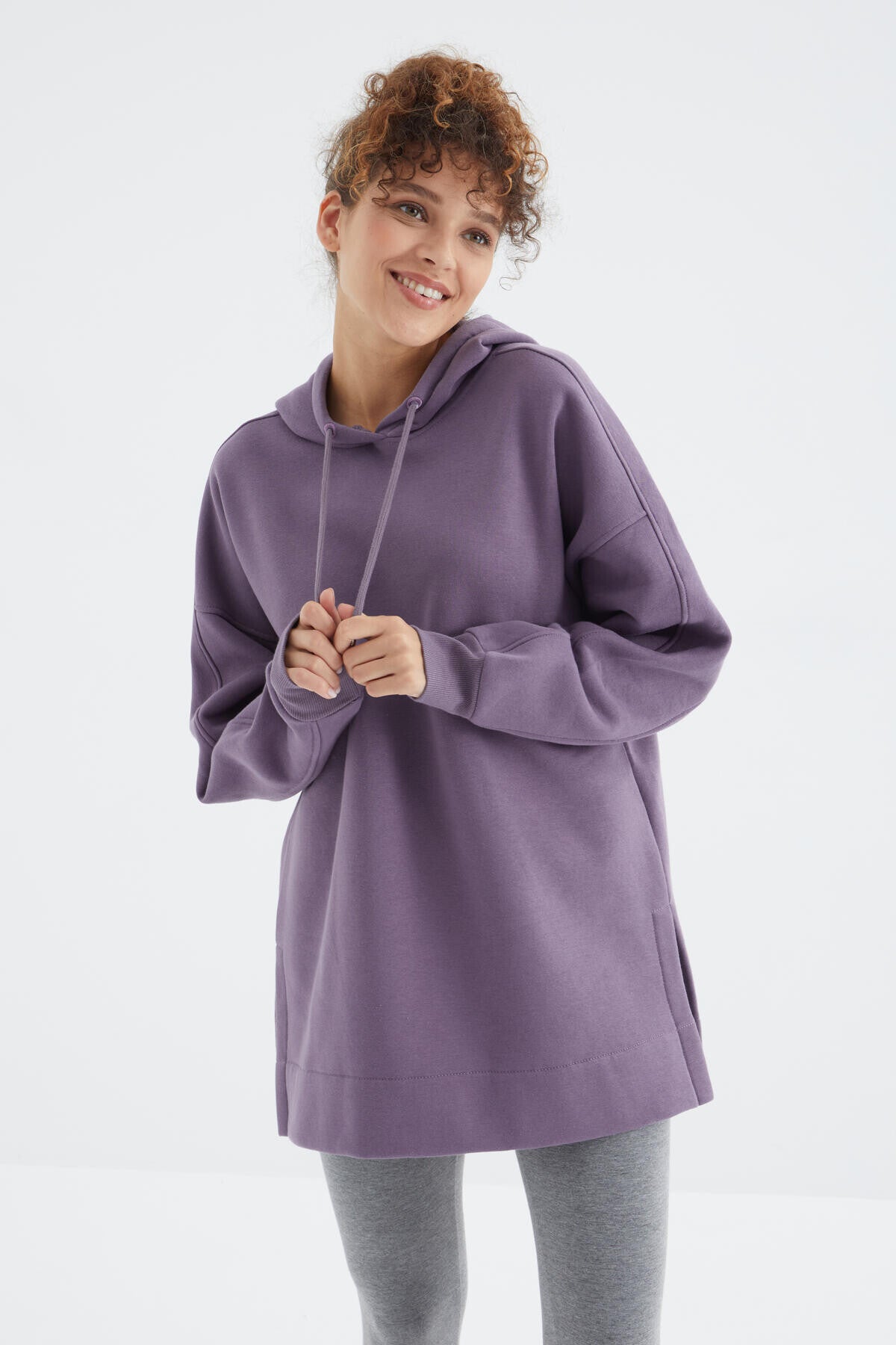 reglan kol basic kapüşonlu oversize tunik - 97242