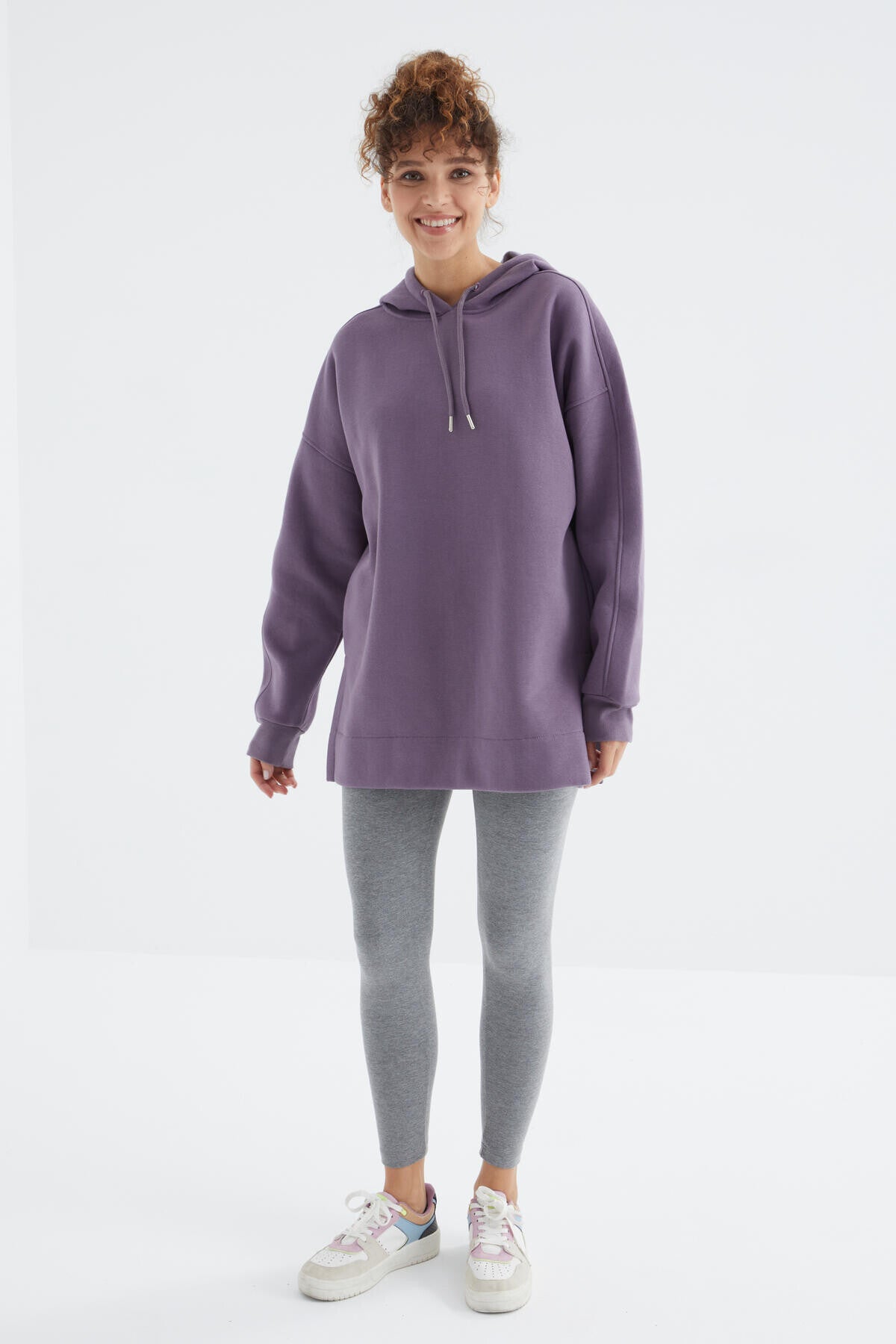 reglan kol basic kapüşonlu oversize tunik - 97242