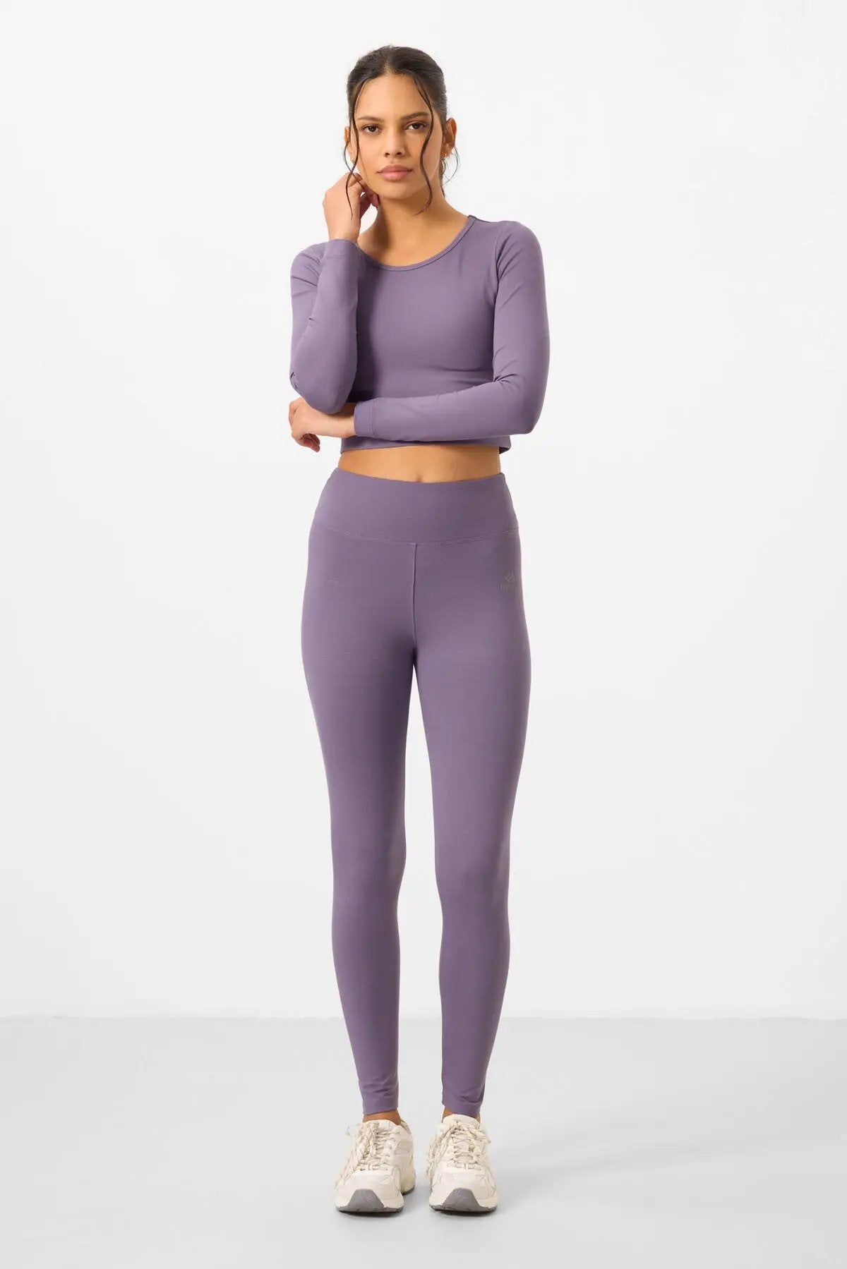 yüksek bel uzun kollu slim fit crop top kadin tayt takim - 95286 - Justyol