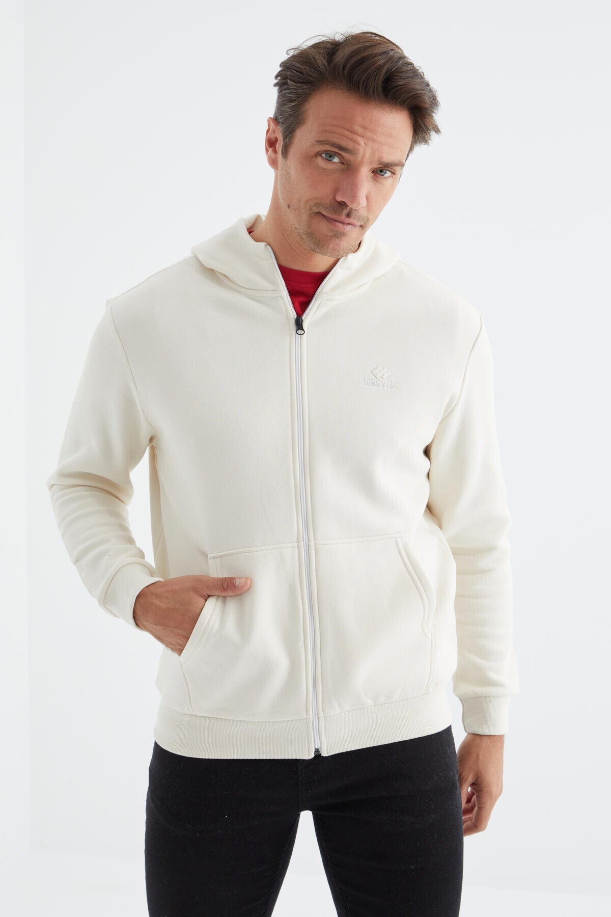 <tc>Sweatshirt homme à capuche, coupe décontractée avec fermeture éclair et détails brodés - 88035</tc>