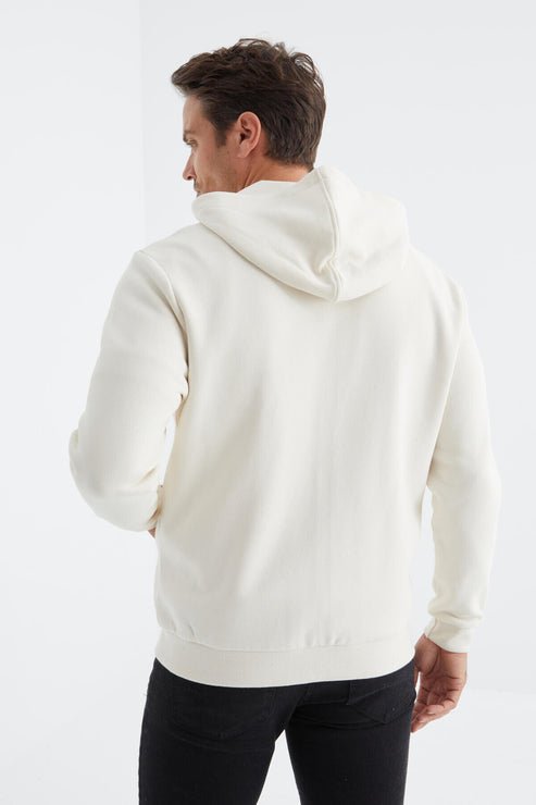 basic kapüşonlu rahat form nakiş detayli fermuarli erkek sweatshirt - 88035 - Justyol