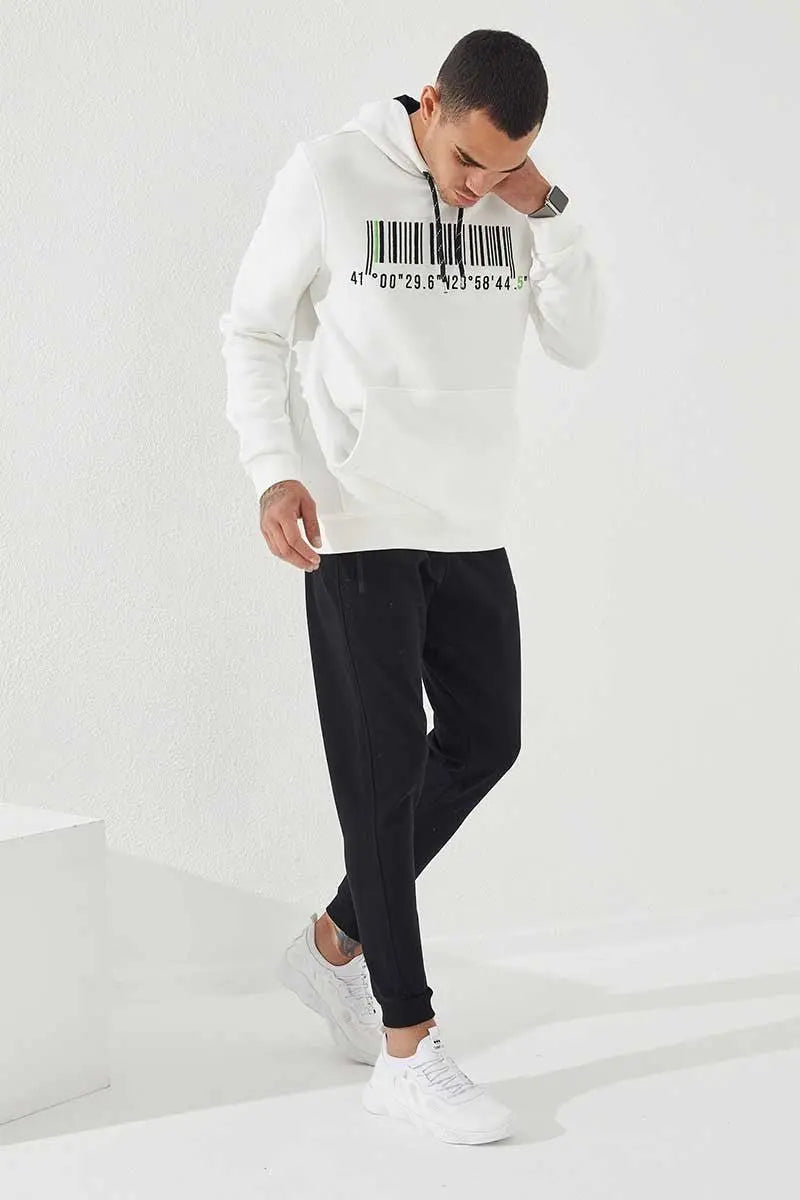 nakişli kanguru cep standart kalip kapüşonlu erkek sweatshirt - 87839 - Justyol