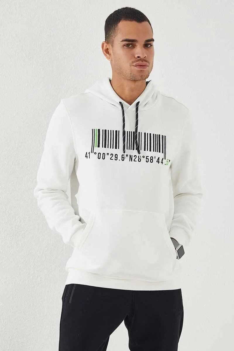 nakişli kanguru cep standart kalip kapüşonlu erkek sweatshirt - 87839 - Justyol