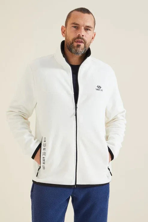 Sweatshirt pour homme en polaire à col montant et fermeture éclair, coupe standard avec broderie - 87992 - Justyol