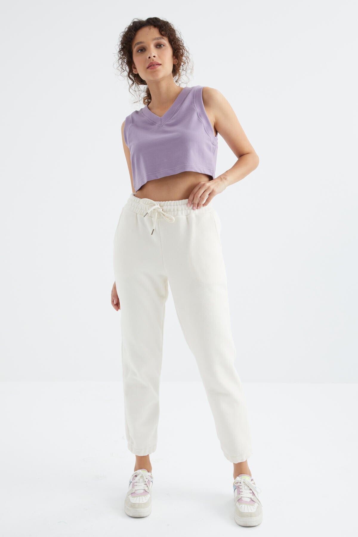 yüksek bel basic bağcikli jogger polar kadin eşofman alt - 94622 - Justyol