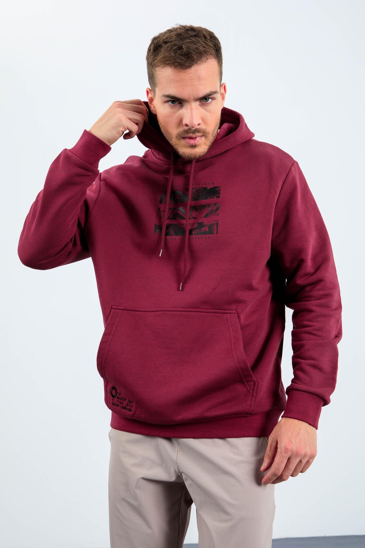 kaplan baskili kapüşonlu rahat form erkek sweatshirt - 88036