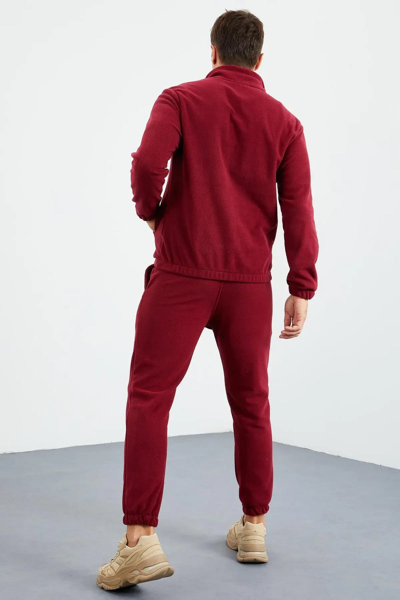 Ensemble de survêtement pour homme en polaire à demi-fermeture éclair, col montant et bas de pantalon élastiqués - 85159