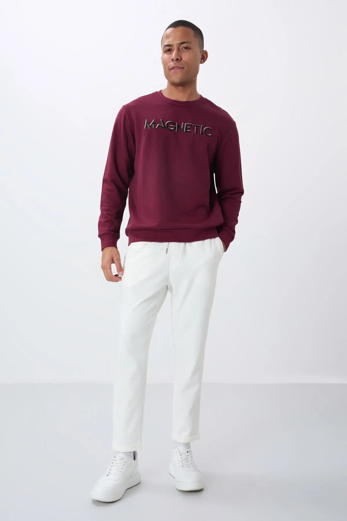 yazi nakişli o yaka rahat form erkek sweatshirt - 88020 - Justyol