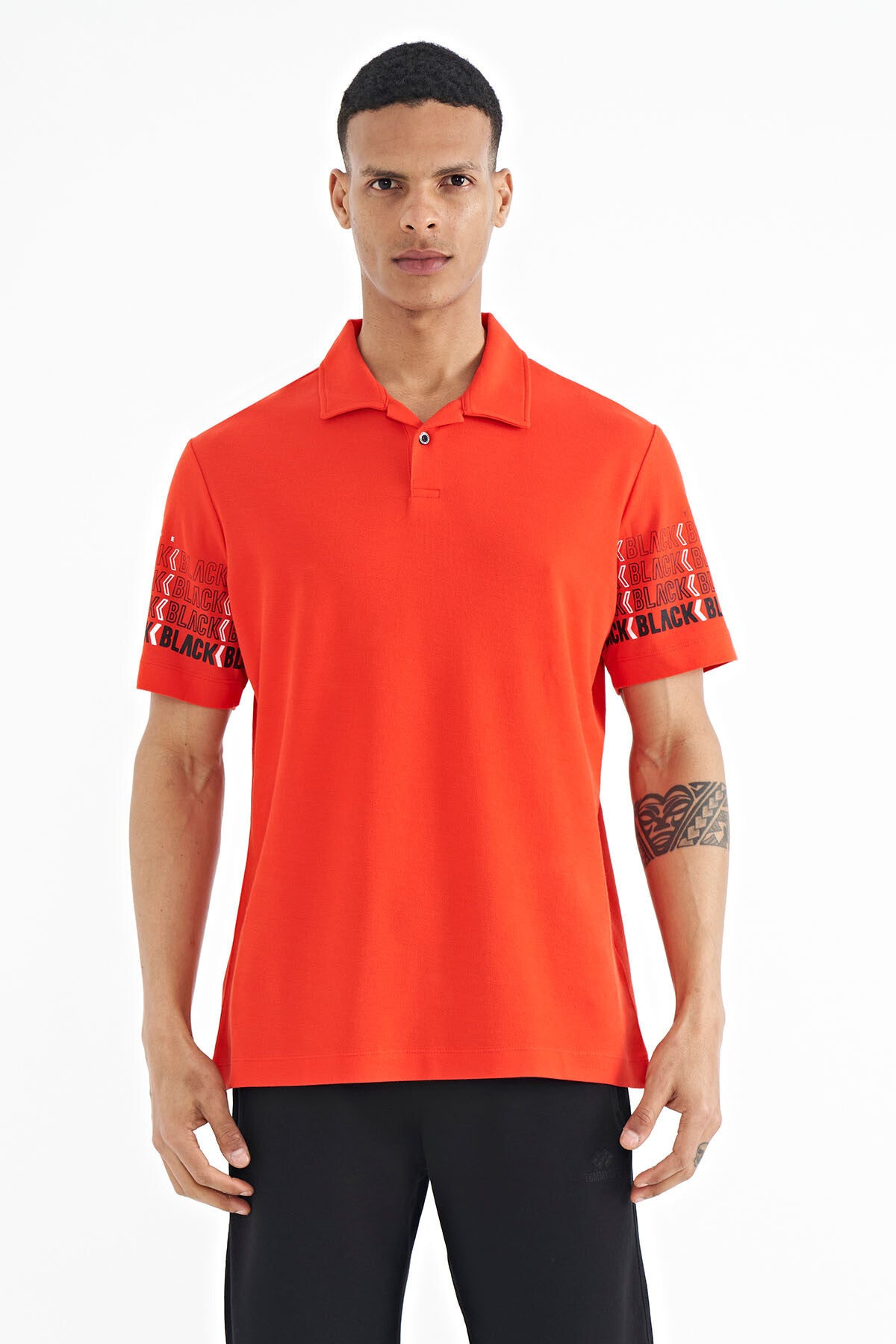 kol baski detayli polo yaka standart form erkek t-shirt - 88240