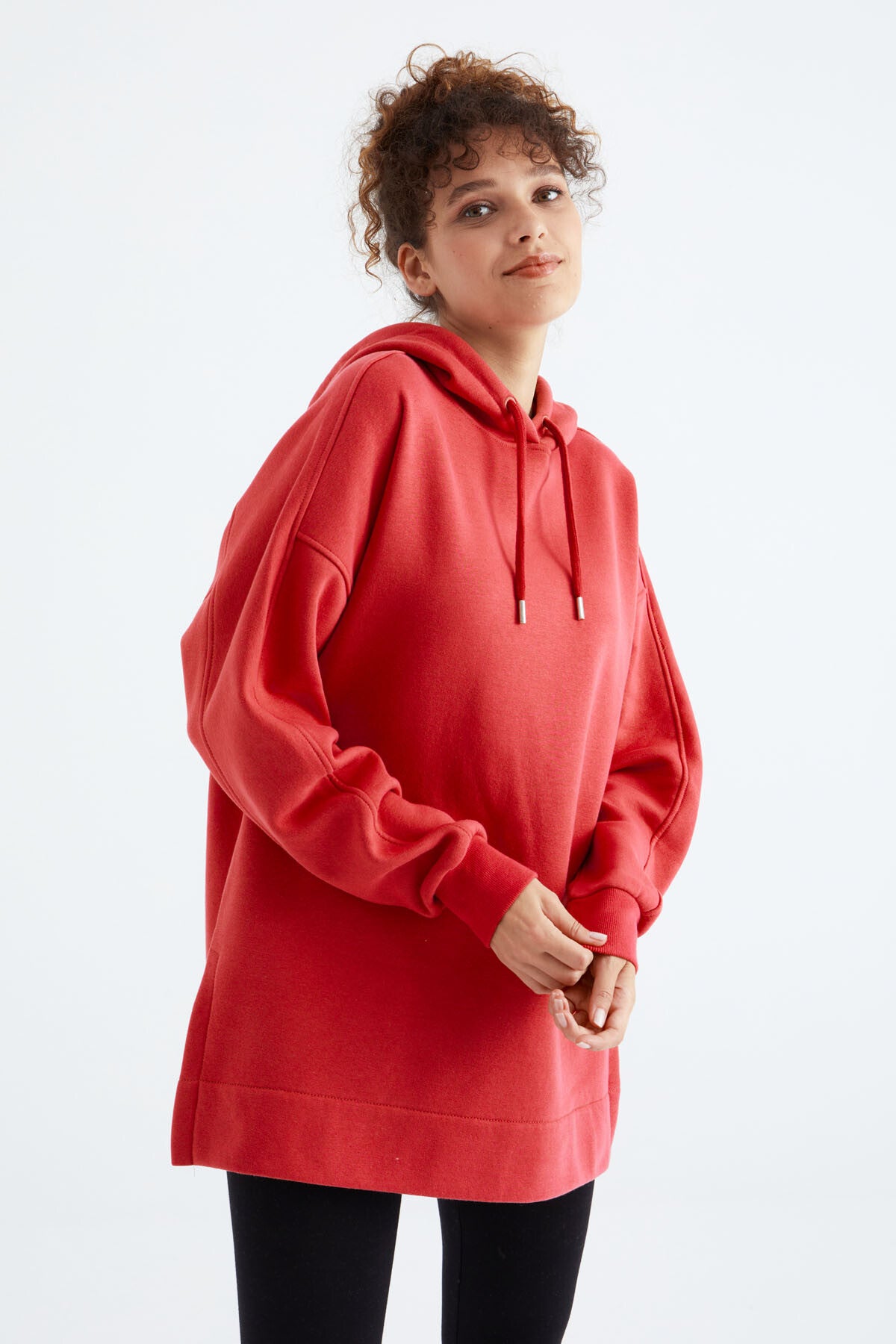 reglan kol basic kapüşonlu oversize tunik - 97242