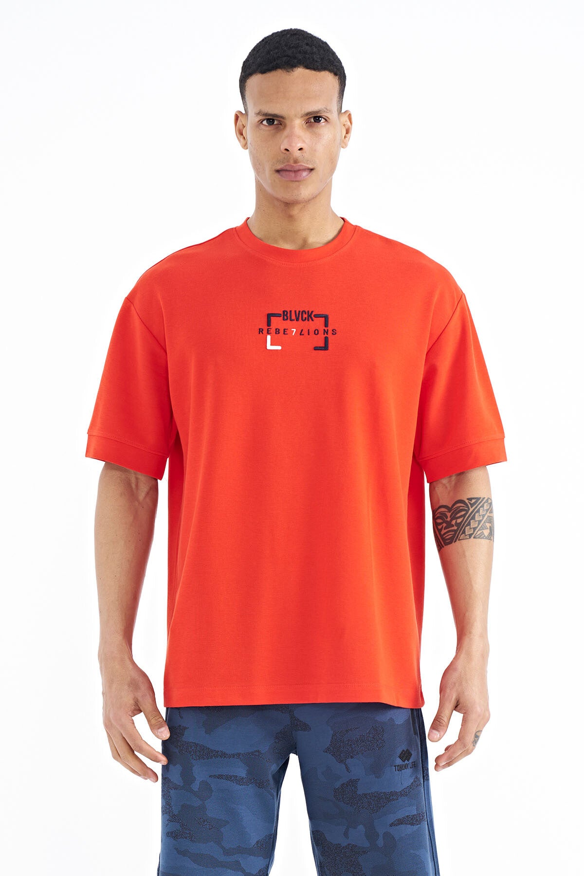 yazi nakişli o yaka oversize erkek t-shirt - 88192