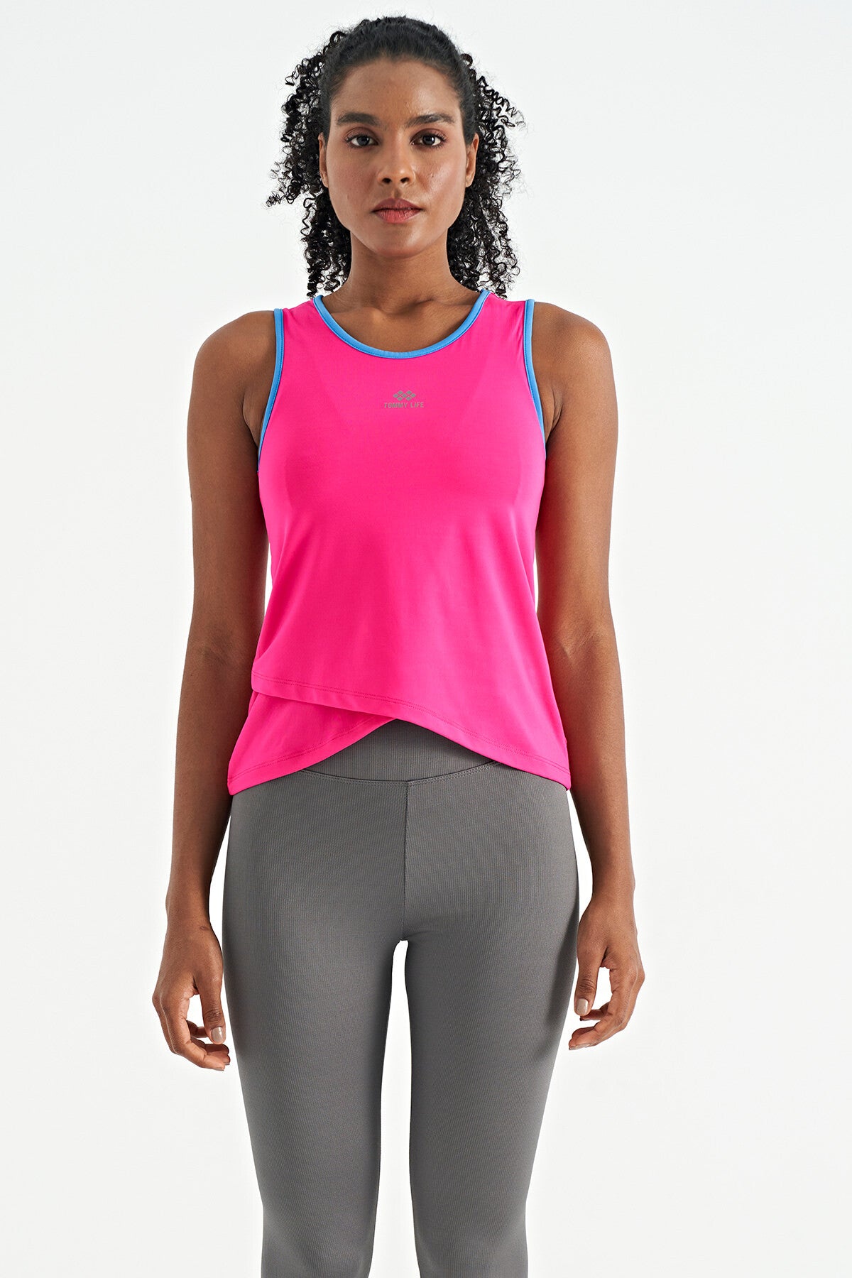 logo baskili biye şeritli standart kalip kadin spor atlet - 97255 - Justyol