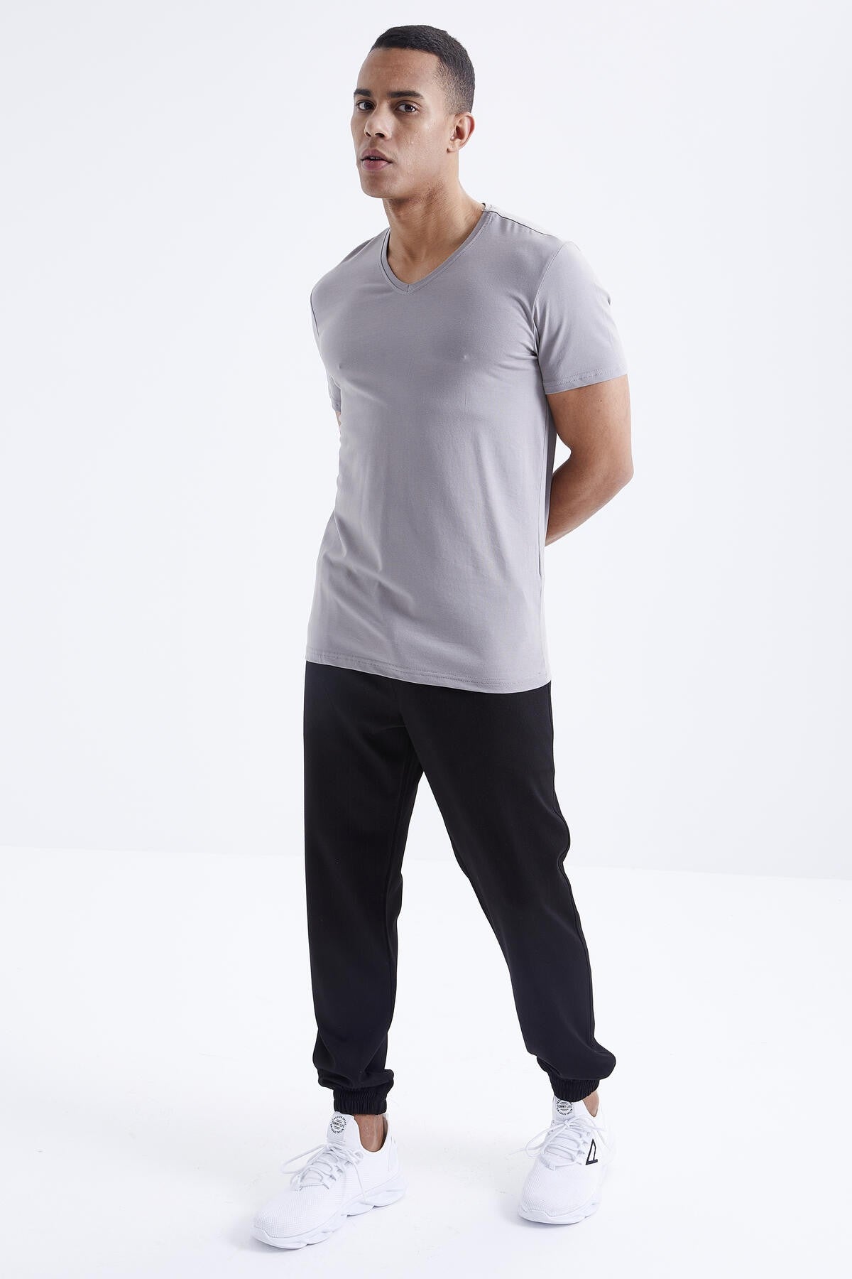 basic kisa kol standart kalip v yaka erkek t-shirt - 87912