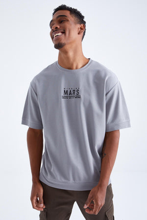 mars yazi nakişli o yaka erkek oversize t-shirt - 88104 JMen
