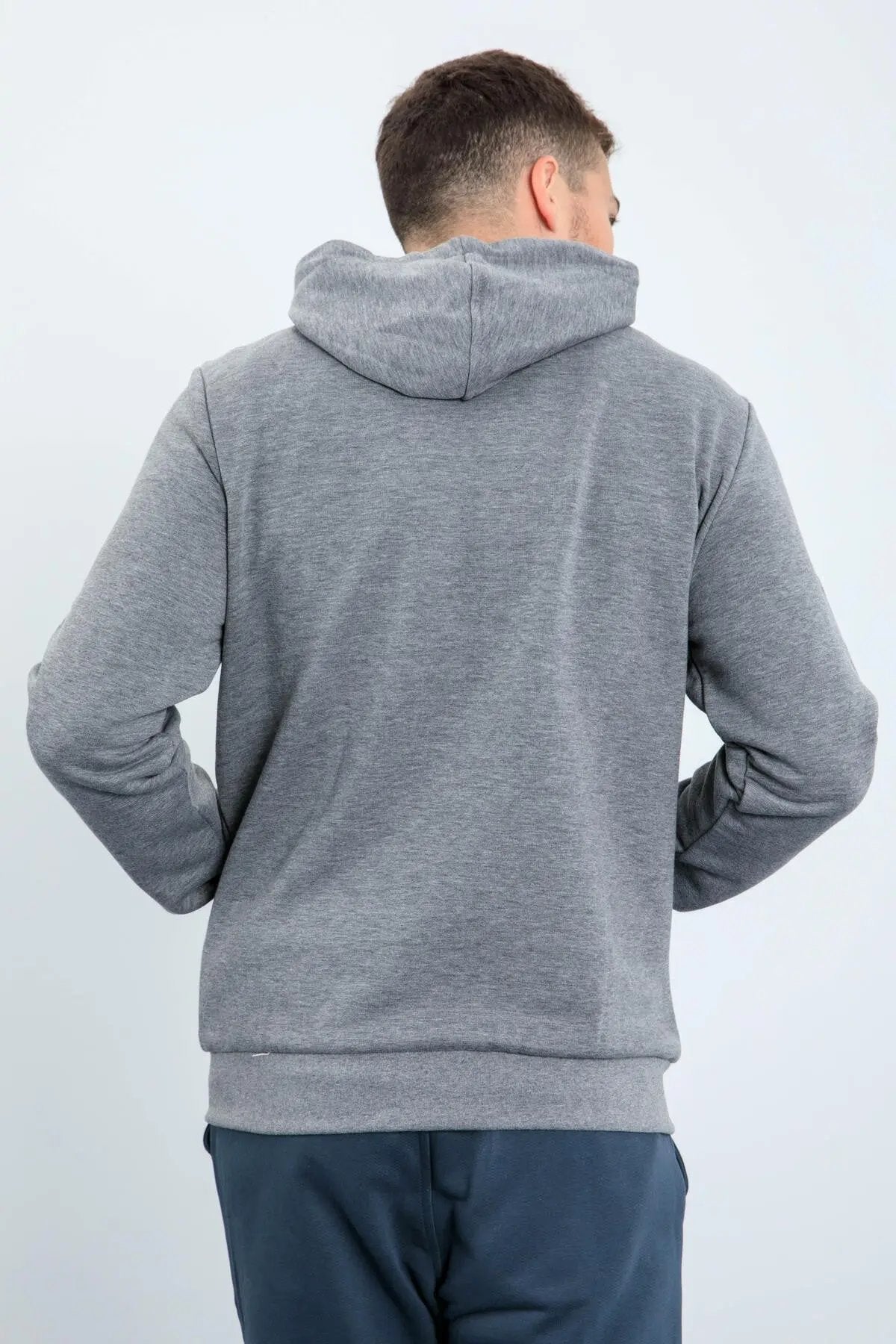 basic kapüşonlu rahat form nakiş detayli fermuarli erkek sweatshirt - 88035 - Justyol