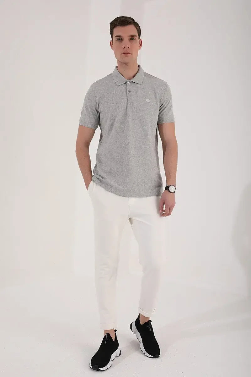 Polo homme en maille avec logo col polo coupe standard- 87748 - Justyol