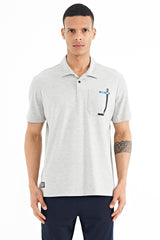 cep detayli baskili standart kalip polo yaka erkek t-shirt - 88241