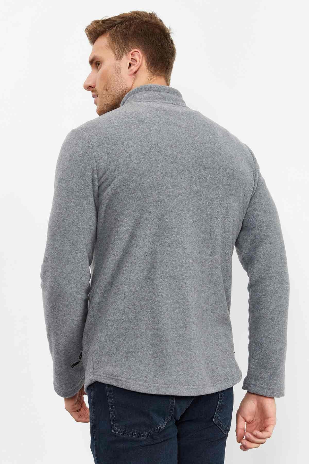 dik yaka fermuarli standart kalip erkek polar sweatshirt - 87993 - Justyol