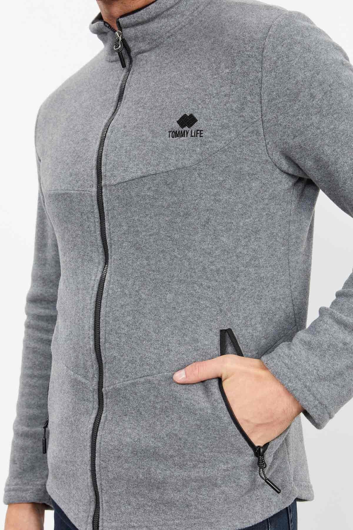 dik yaka fermuarli standart kalip erkek polar sweatshirt - 87993