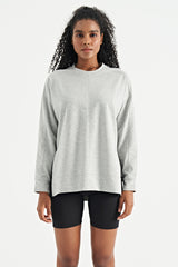 sweat-shirt femme décontracté à épaules basses et à fente profonde - 02136