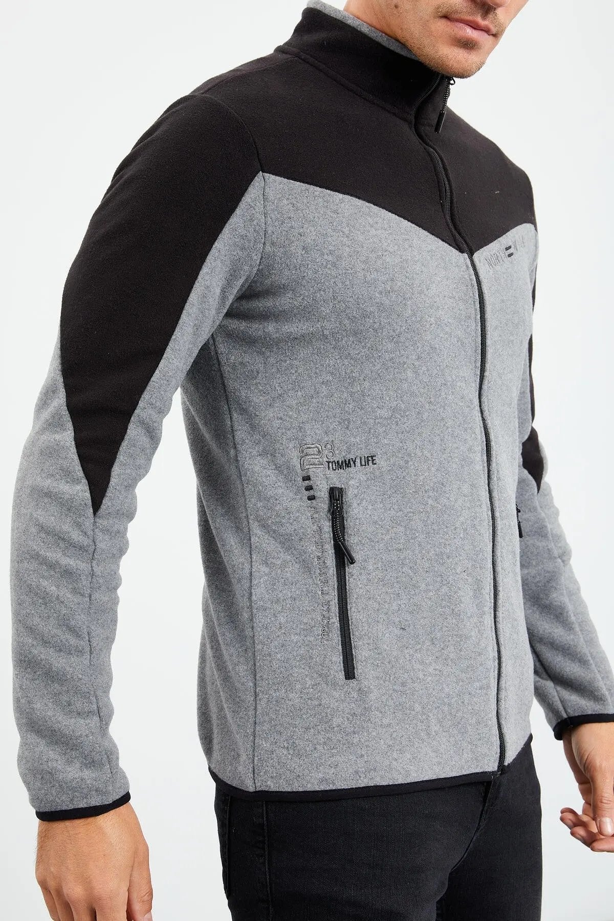 iki renkli fermuarli dik yaka standart kalip erkek sweatshirt polar - 87994 - Justyol