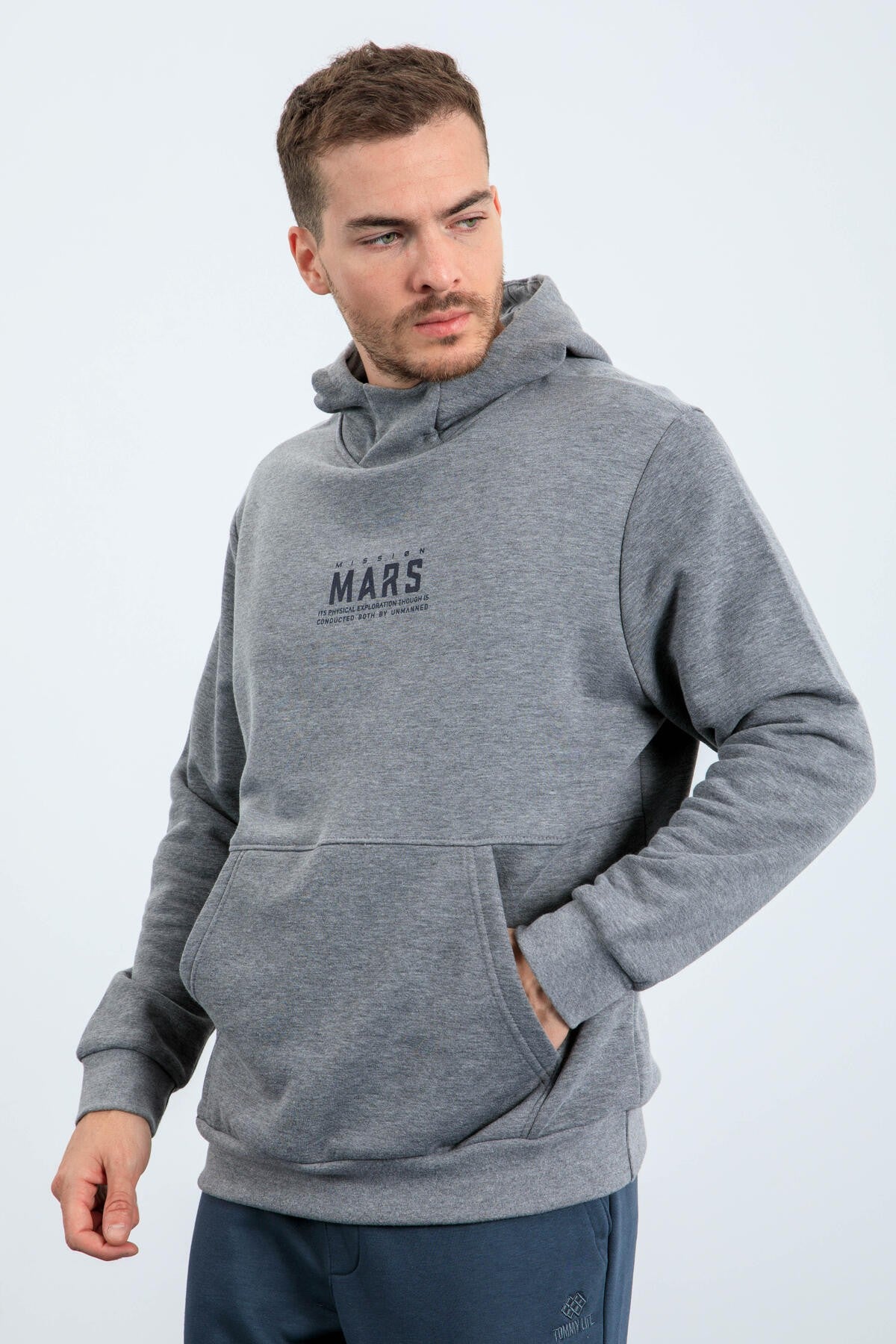 mars yazi ve sirt baskili kapüşonlu rahat form erkek sweatshirt - 88032