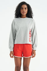 nakiş detayli balon kol crop basic kadin sweatshirt - 02118