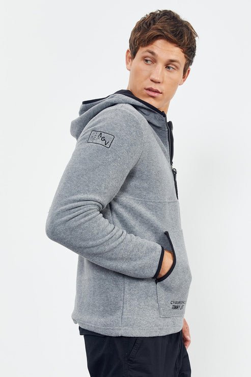 nakişli yarim fermuar kapüşonlu standart kalip erkek polar sweatshirt - 87996 - Justyol