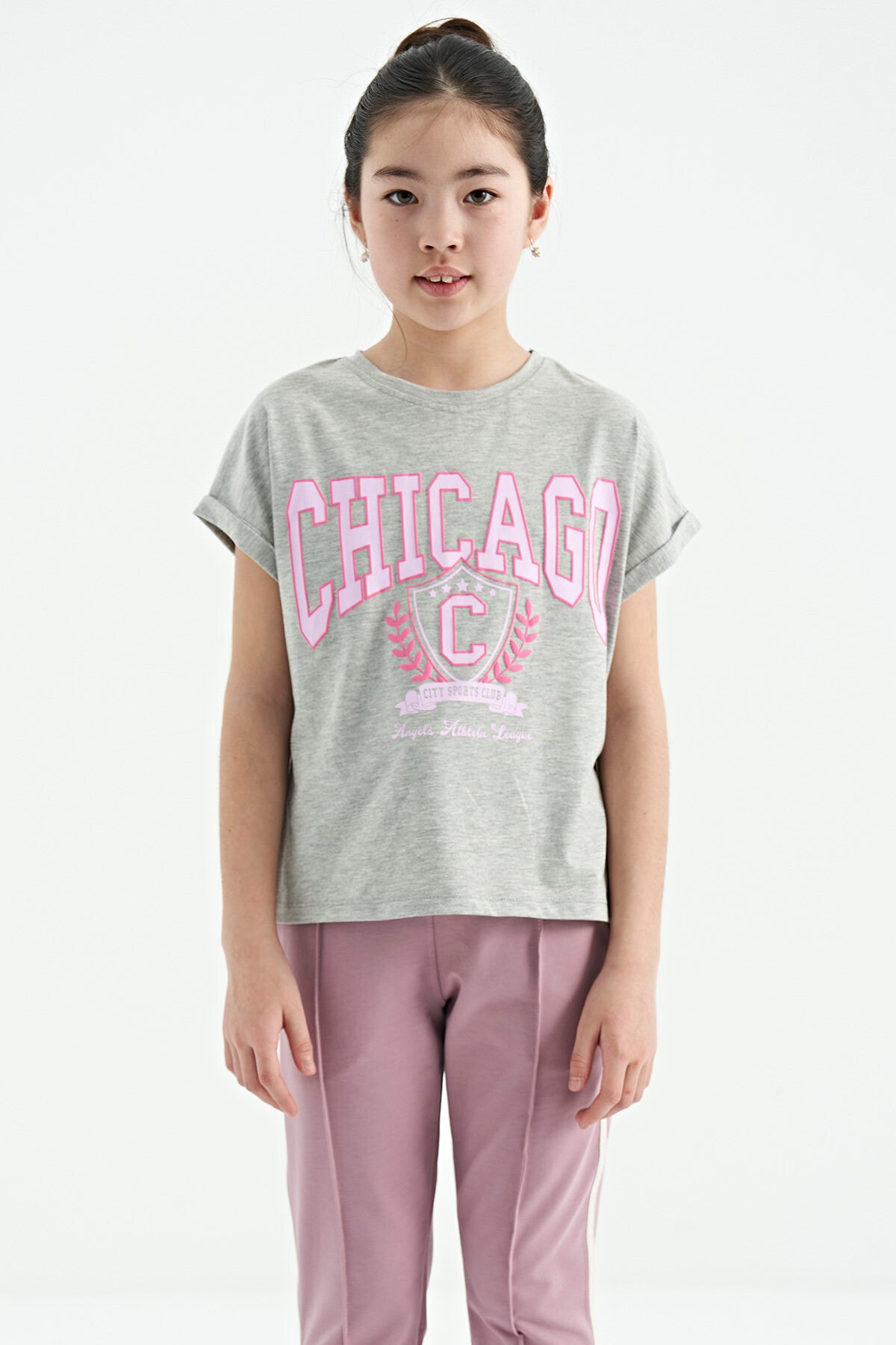 <tc>T-shirt fille à col rond, épaules tombantes, coupe confortable, manches courtes - 75128</tc>