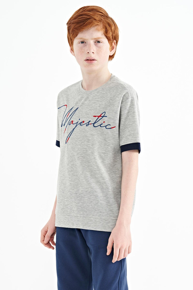 T-shirt Garçon Oversize Col Rond avec Broderie Texte
