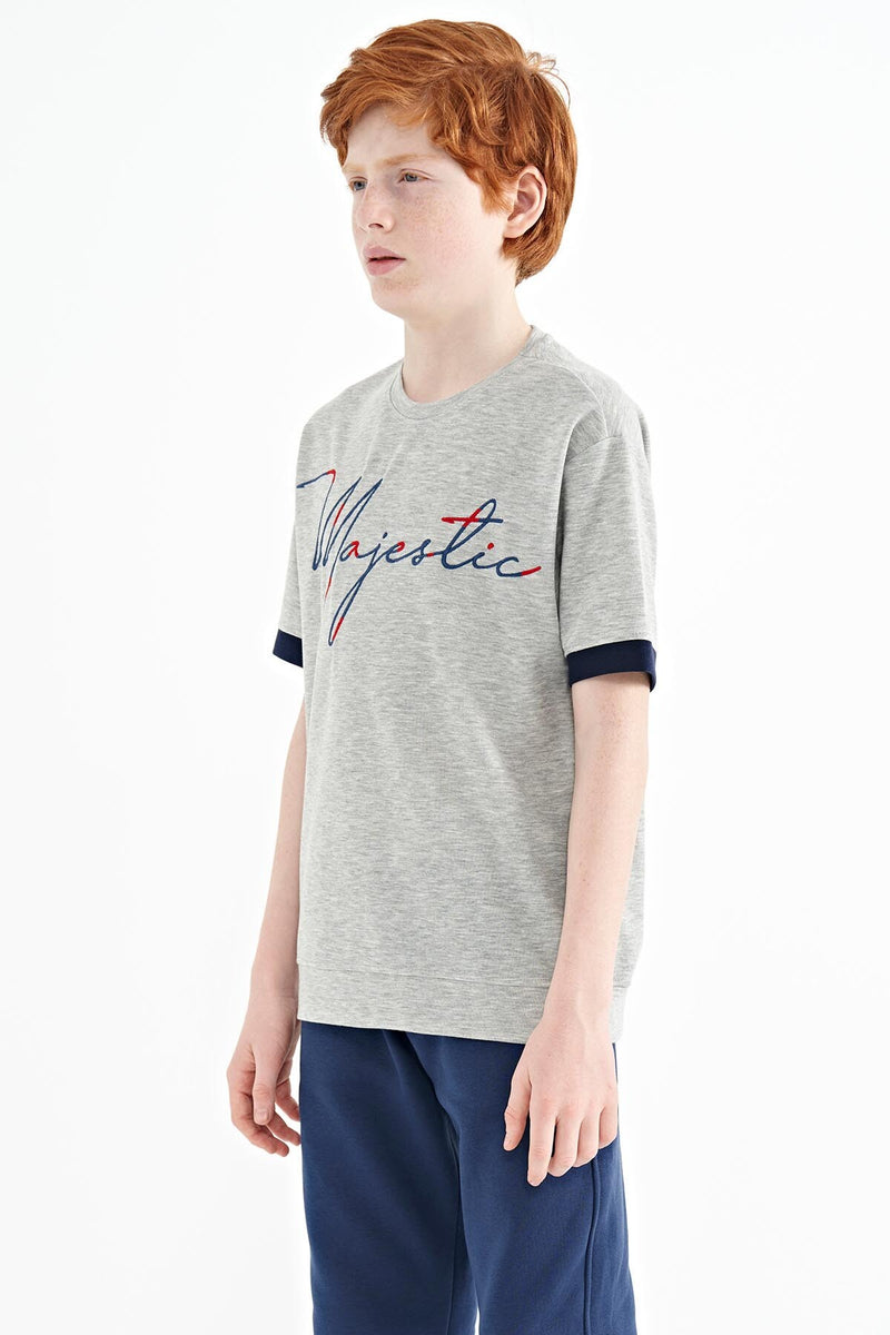 T-shirt Garçon Oversize Col Rond avec Broderie Texte