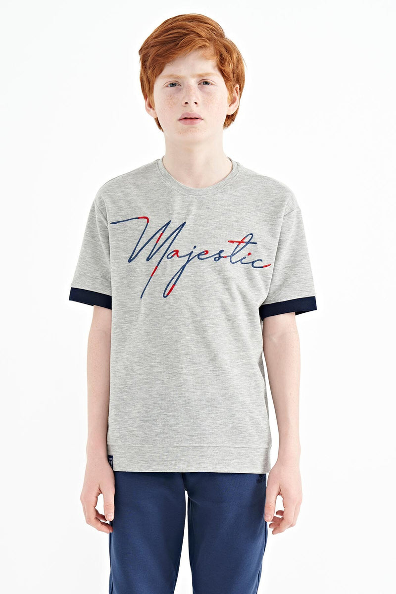 T-shirt Garçon Oversize Col Rond avec Broderie Texte