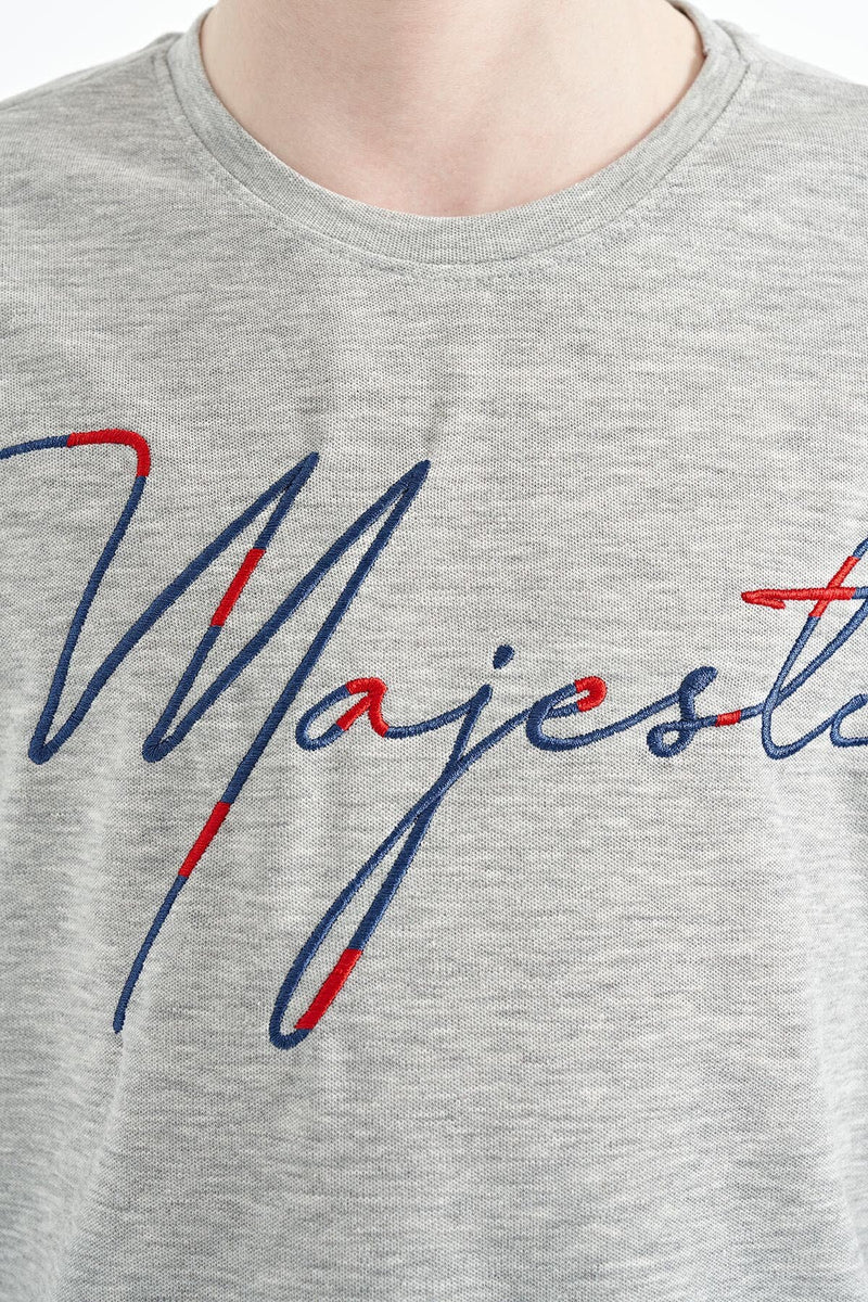 T-shirt Garçon Oversize Col Rond avec Broderie Texte