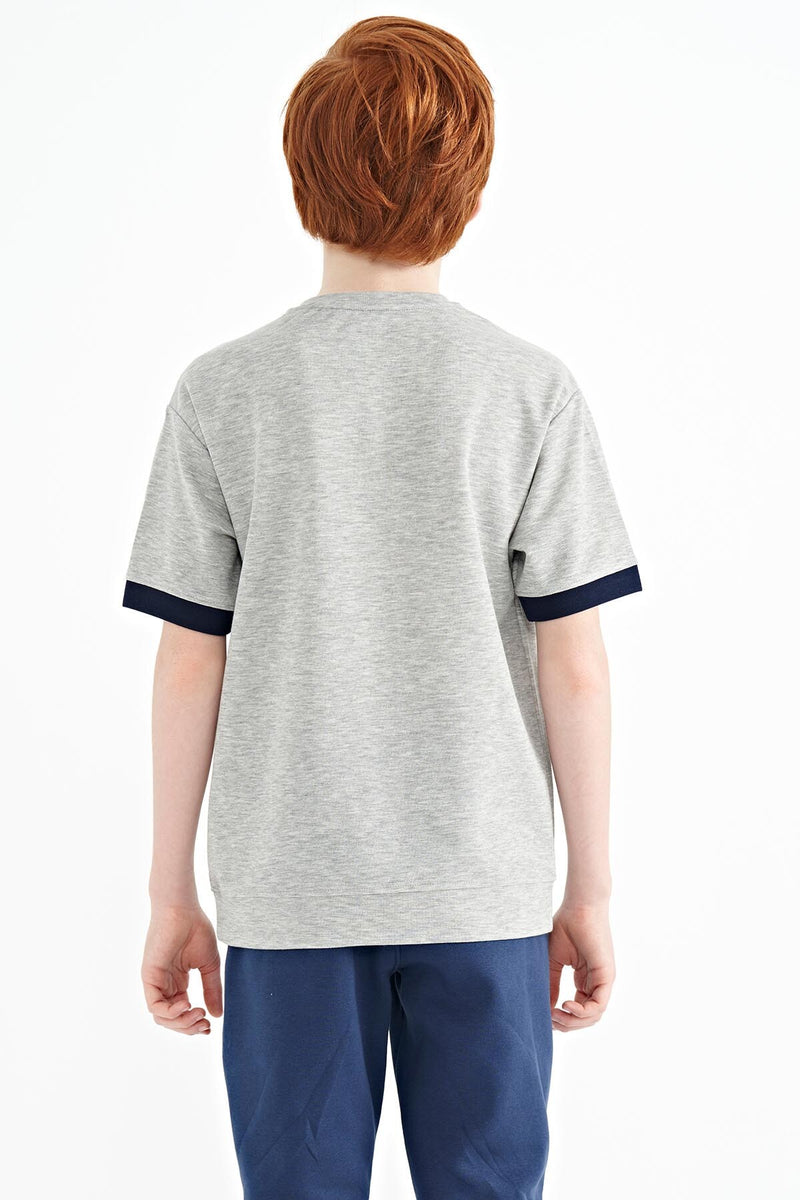 T-shirt Garçon Oversize Col Rond avec Broderie Texte