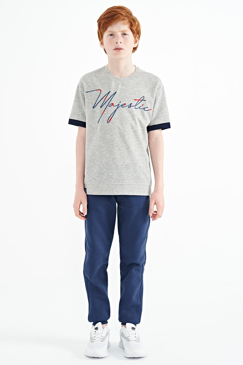 T-shirt Garçon Oversize Col Rond avec Broderie Texte