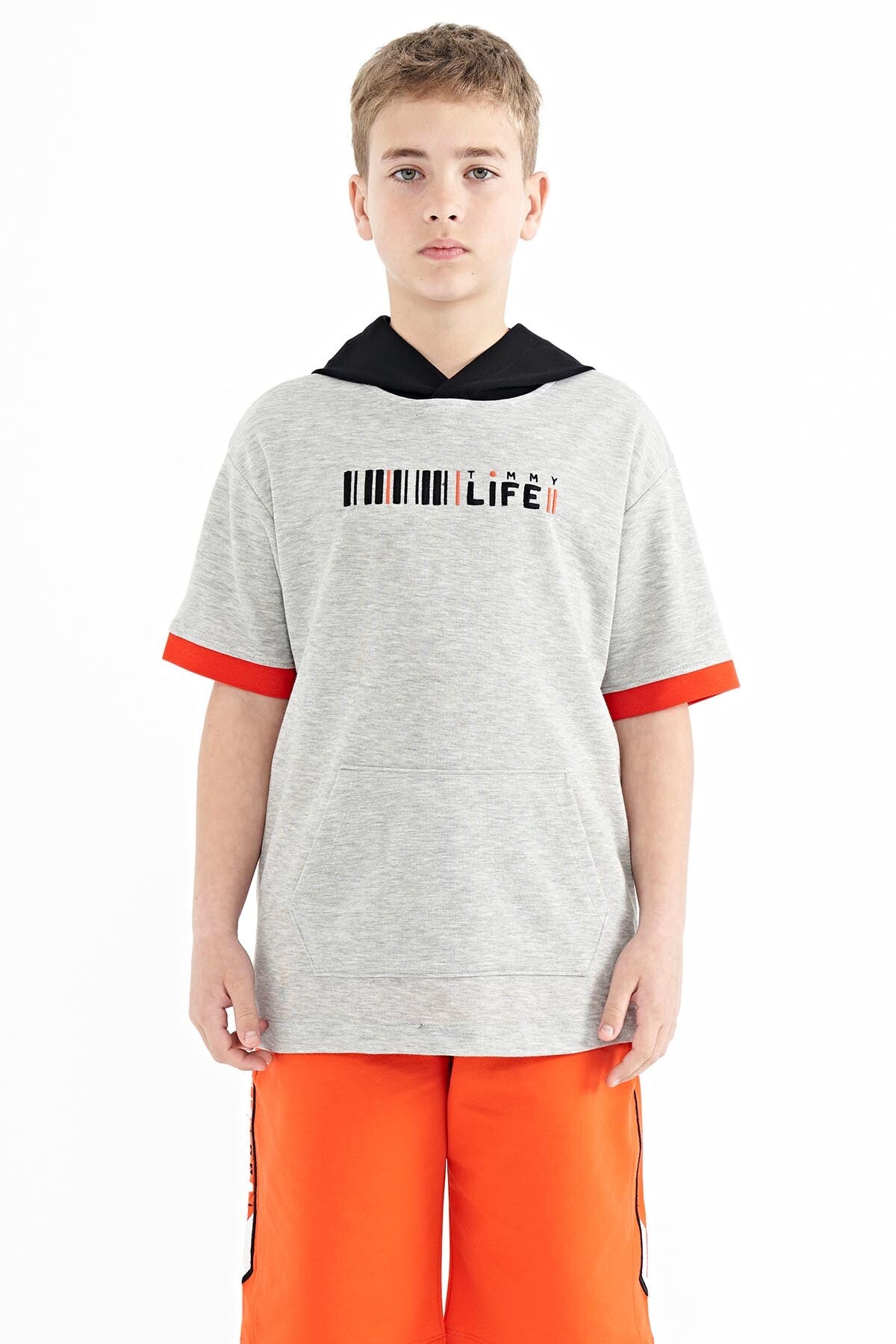 <tc>T-shirt garçon oversize à capuche avec poche kangourou et blocs de couleurs - 11148</tc>