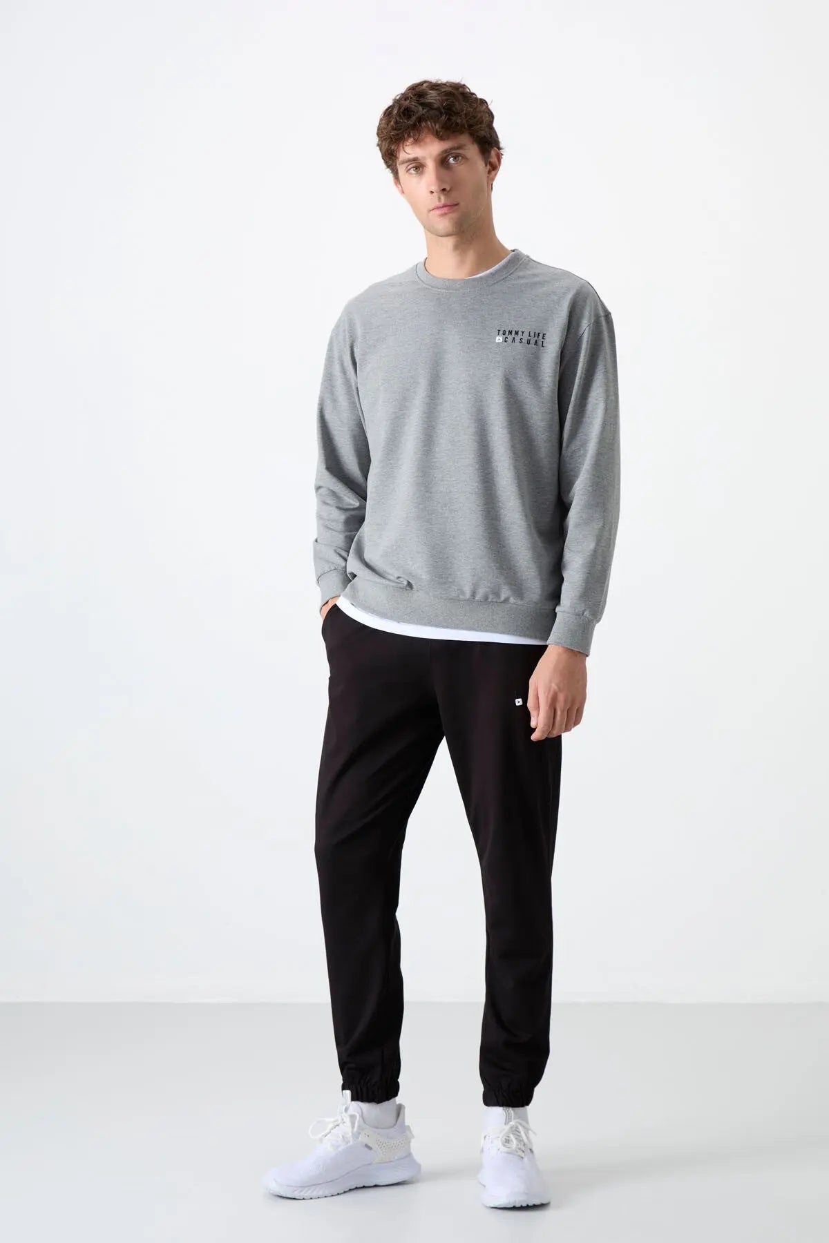 casual o yaka lastik paça erkek oversize eşofman takimi - 85120 - Justyol